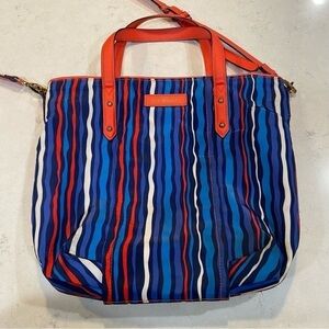 Vera Bradley Large Cobalt Stripe Satchel Crossbody Tote Blue Preppy